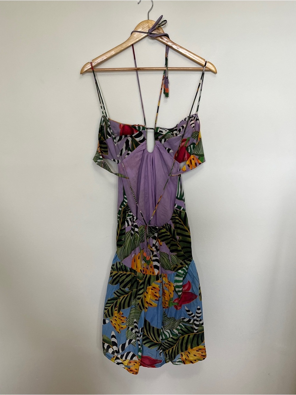 Farm Rio Tiered Purple Halter Neck Mini Dress - Picture 4 of 7